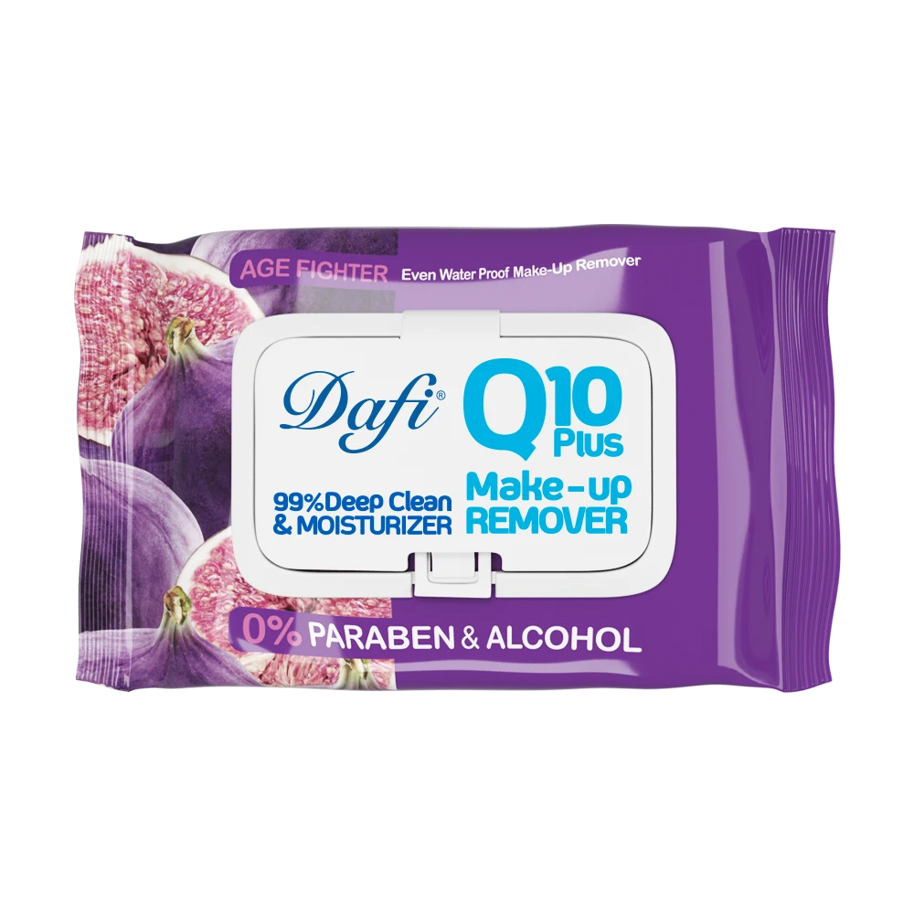 دستمال مرطوب پاک کننده آرایش دافی مدل Q10 (طرح میوه انجیر) بسته ۵۰ عددی
